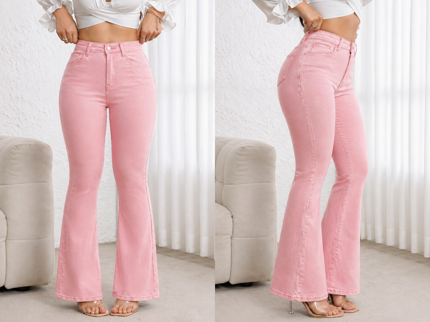 Flare Denim Jeans High Waist Curve Enhancing Slim Fit Legs Elongating Elegant Look All Season Women