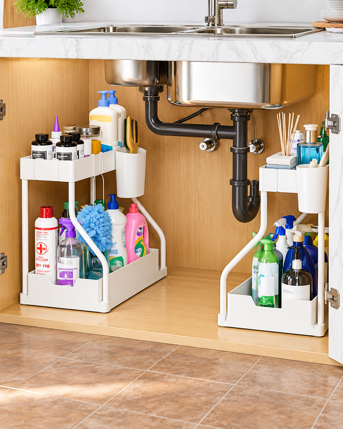 Under Sink Organizer – 2-Tier Pull-Out Storage Rack