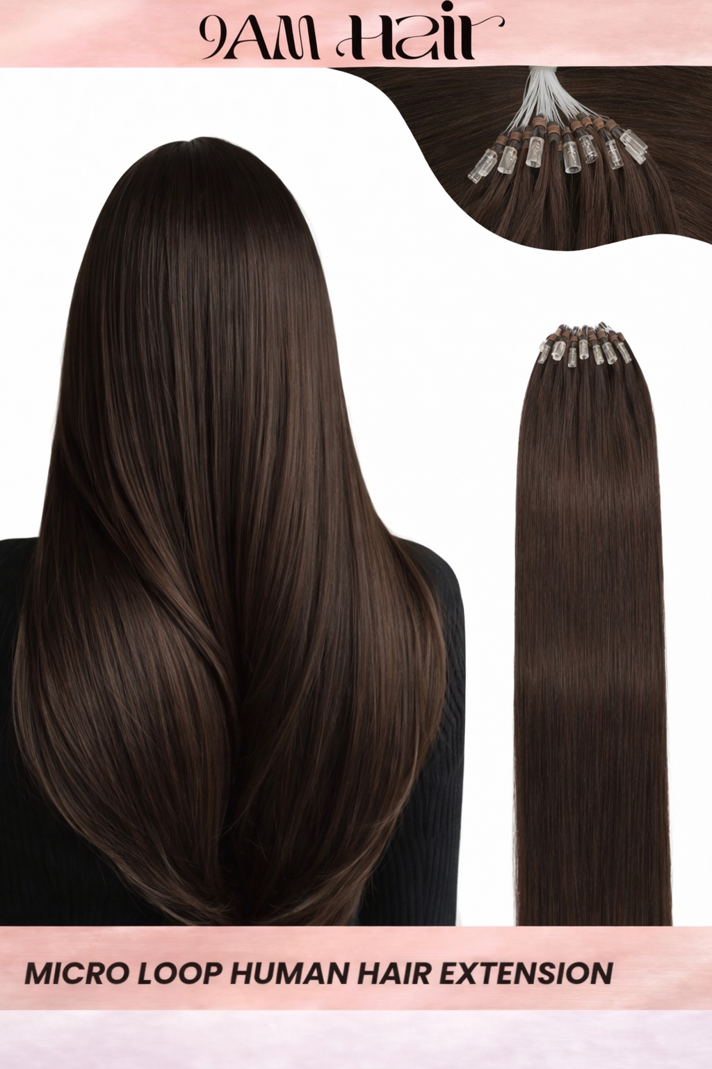 Human Hair Microlink Extensions 50 Strands – Silky Straight Micro Loop Light Brown Hair Extensions for Women