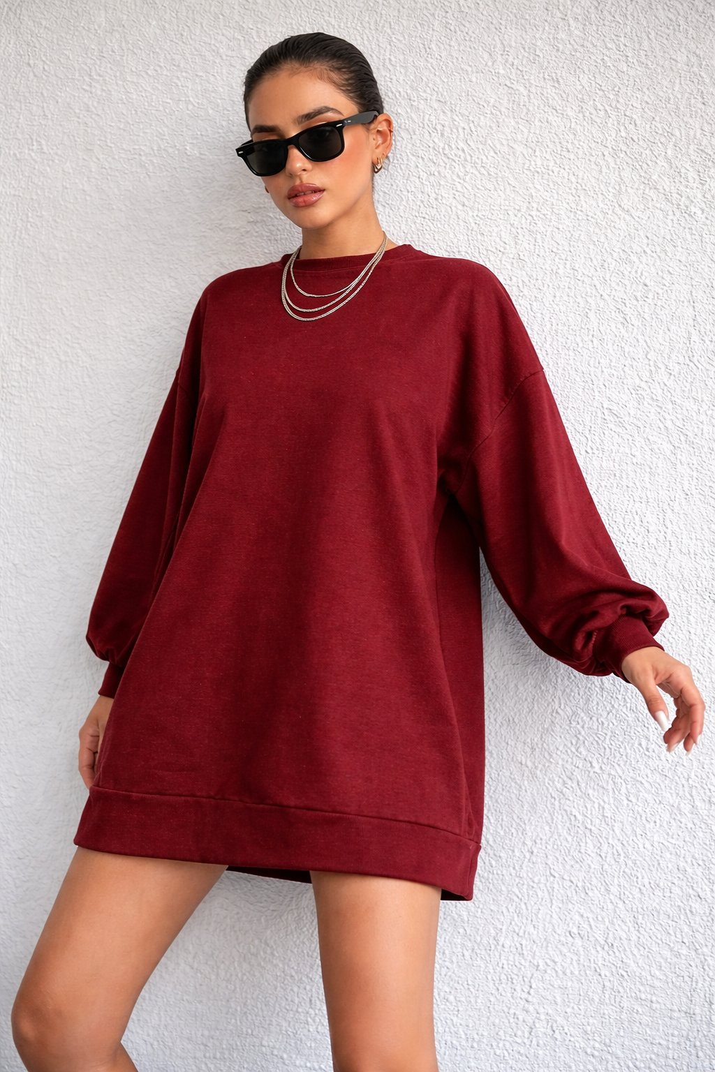 Women’s Cotton Sweatshirt Dress – Drop Shoulder Fall Casual Essential