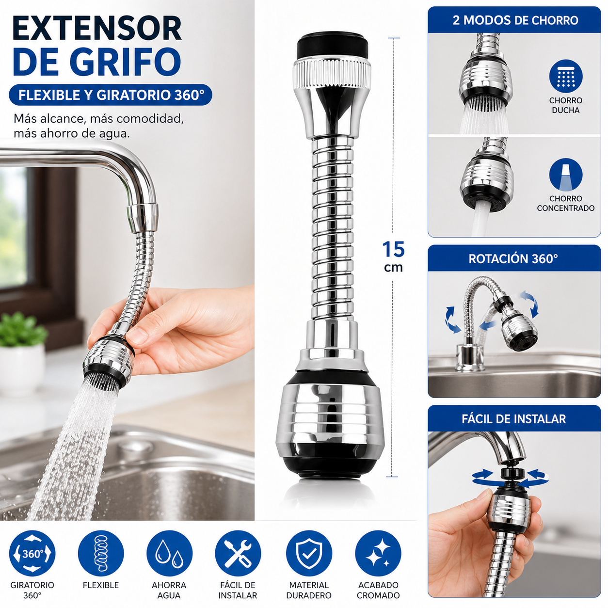 Kitchen Faucet Sprayer 360° Rotating Water Saver Splash-Free Easy Cleaning Home Essential - UltraChic