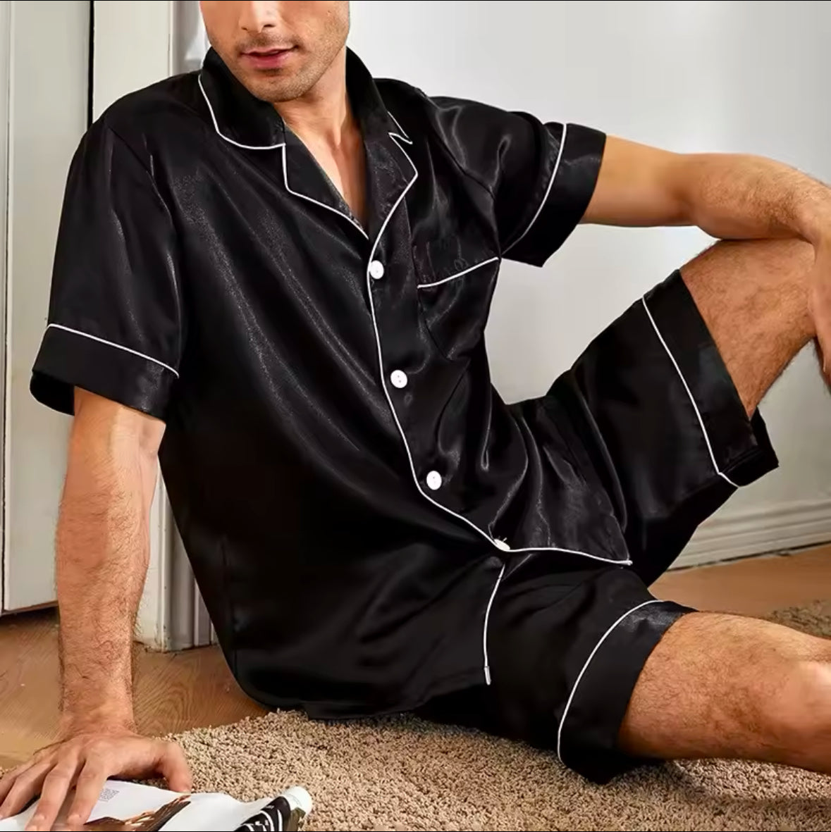 Silk Satin Pajamas Set for Couples – Comfortable Short-Sleeved Sleepwear for Men & Women, Plus Size Loungewear