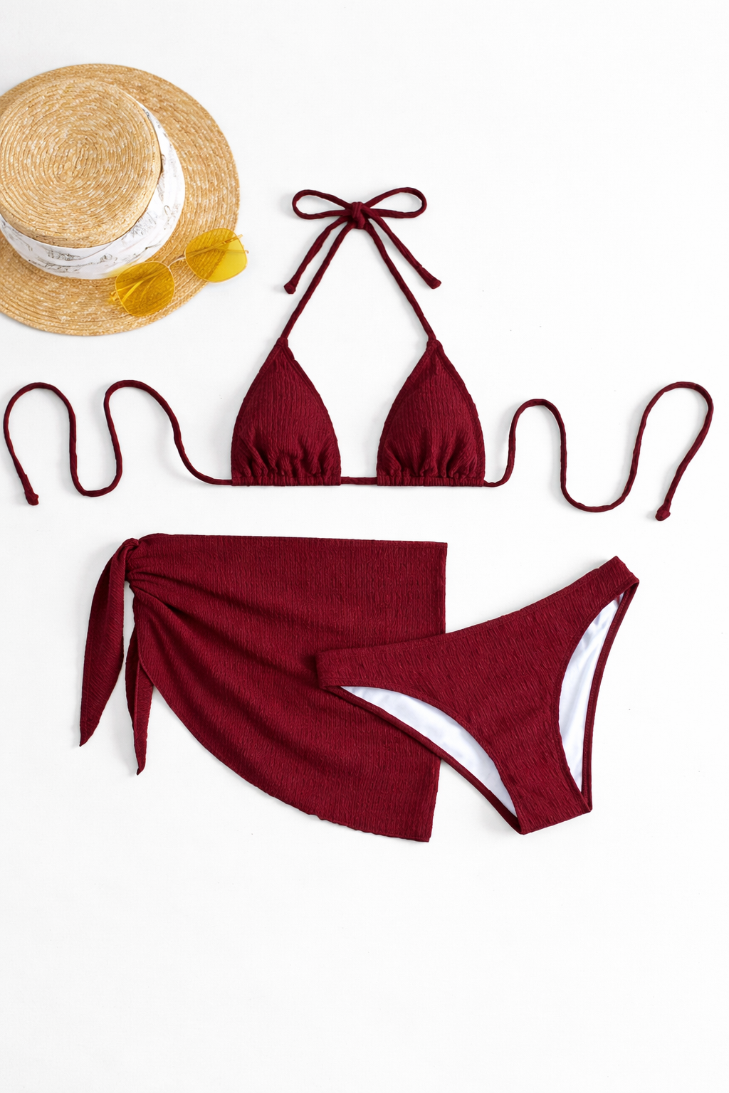 JUST DROPPED Solid Halter Bikini 3PCS Set – Tie Bikini + Mini Skirt Summer Beachwear for Women - UltraChic