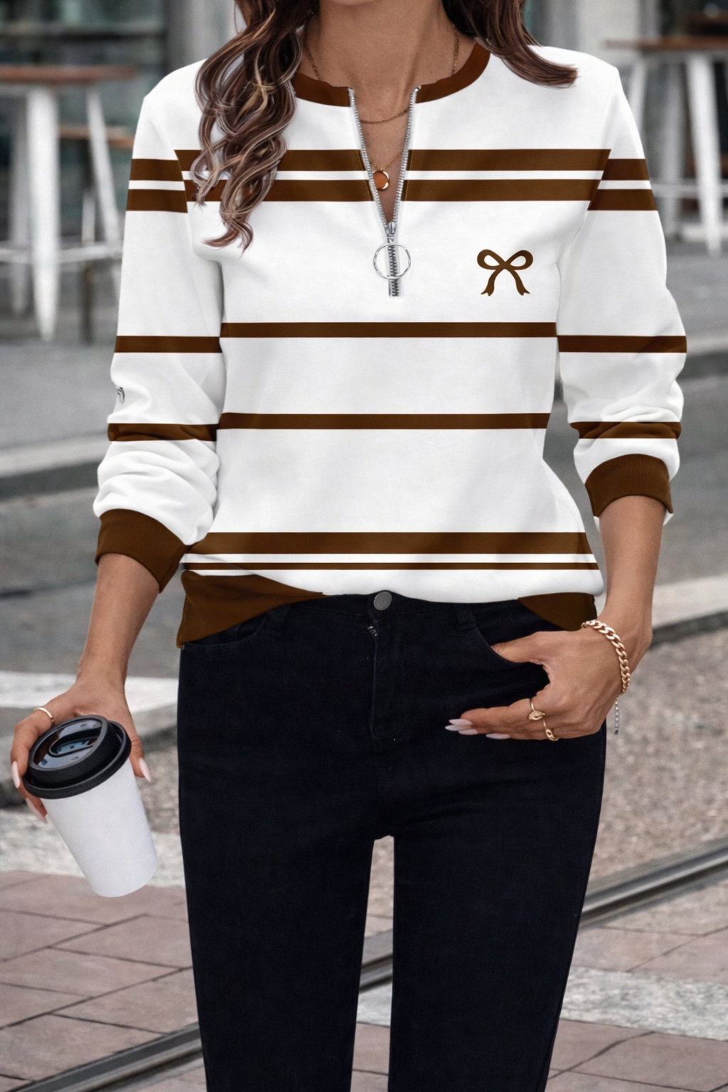 Women’s Textured Zip Sweatshirt – Cozy Fall Casual Top - UltraChic