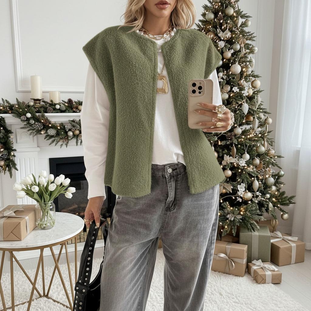 Women’s Casual Sleeveless Wide-Shoulder Jacket – Solid Color Versatile Fall & Spring Layering Vest - UltraChic