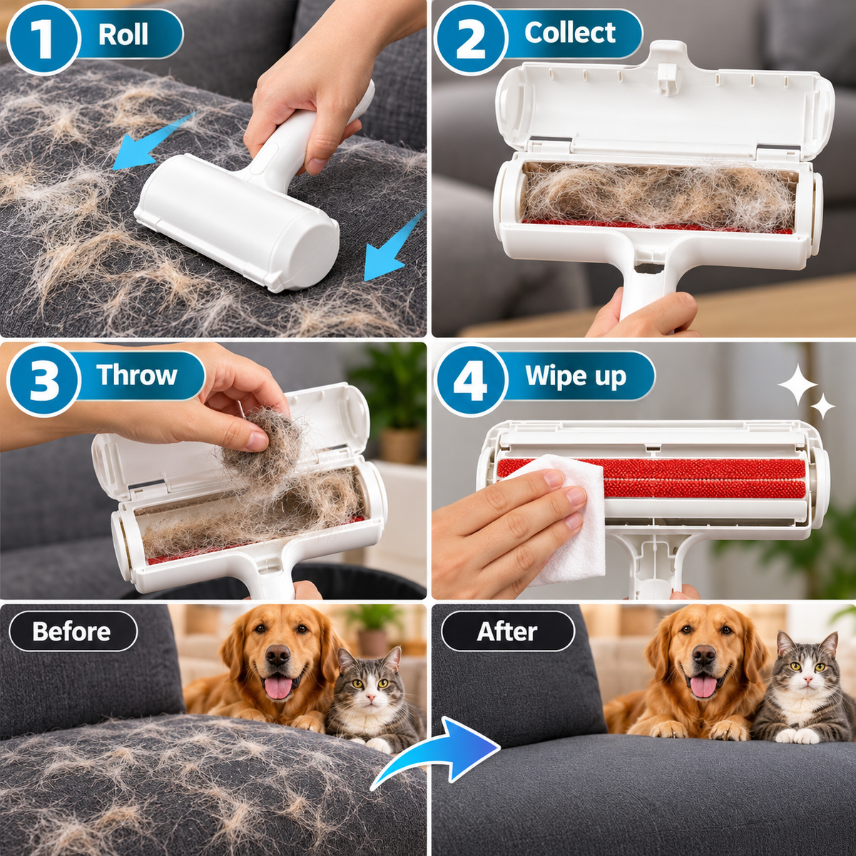 Reusable Pet Hair Remover Roller – Furniture & Upholstery Cleaner