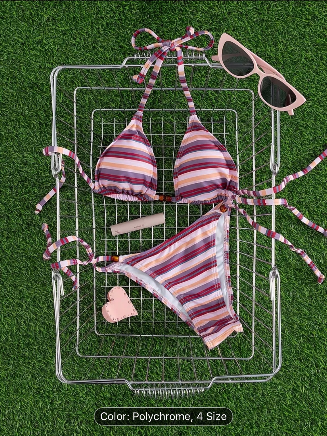 JUST DROPPED Retro Striped Bikini Set – Color Block Halter Summer Beachwear for Women | ultrachicstoreofficile - UltraChic