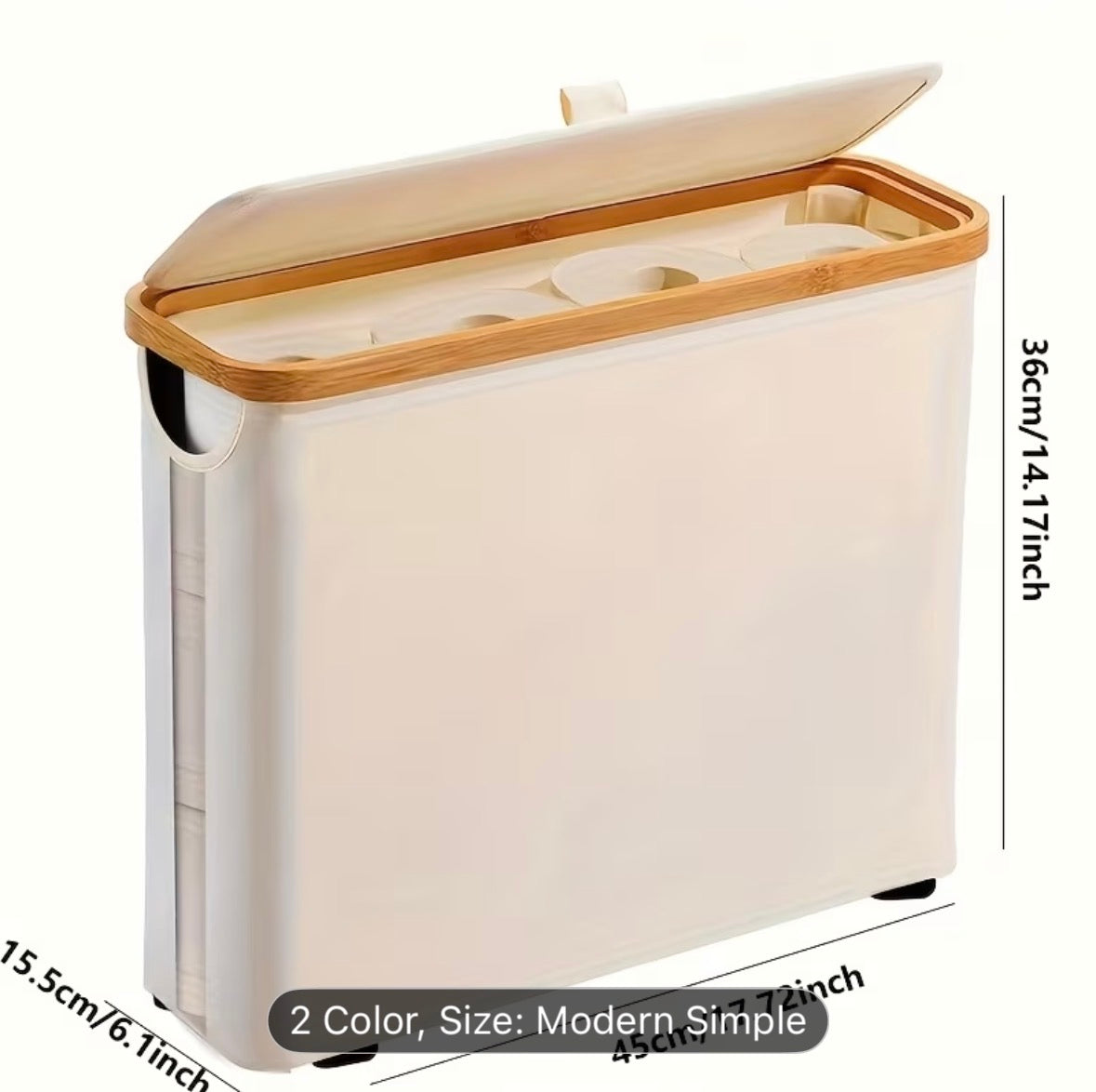 Large Capacity Toilet Paper Holder with Lid – Foldable Space-Saving Wood Frame with Gray Fabric, Modern Bathroom Storage Container, No Installation Needed