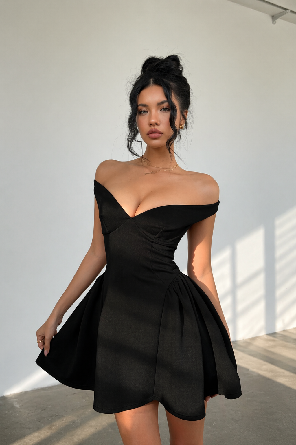 Off Shoulder Flare Mini Dress for Women – Slimming Fit Elegant Summer Party & Date Night Dress