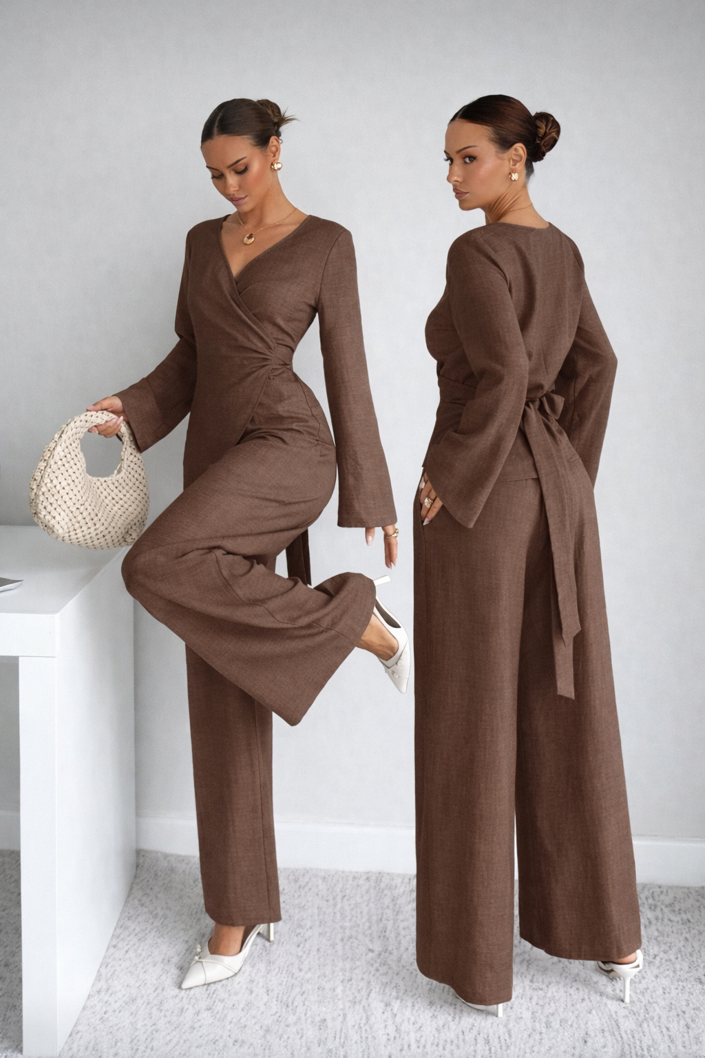 Waist Cinching Shirt Set Elegant Autumn Spring Women Outfit - UltraChic