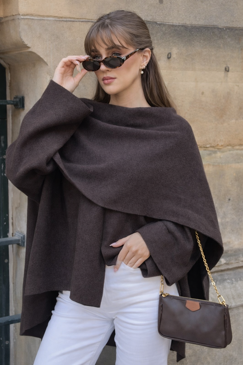 Women’s Knit Poncho Sweater – Open Collar Autumn/Winter Everyday Layering Top - UltraChic