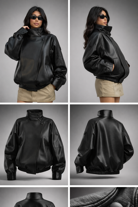 Women’s Minimalist Faux Leather Jacket – European Style Litchi Texture | Autumn & Winter - UltraChic