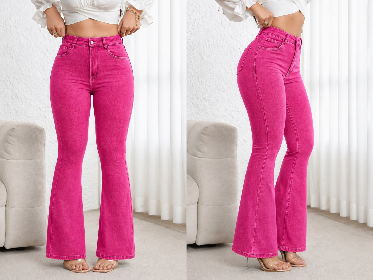 Flare Denim Jeans High Waist Curve Enhancing Slim Fit Legs Elongating Elegant Look All Season Women