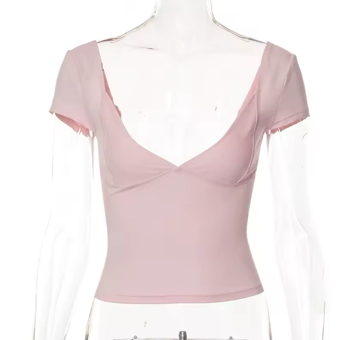 INAWLY Fashionable Sexy Club Solid Color Low Neck Fitted Cropped T-Shirt