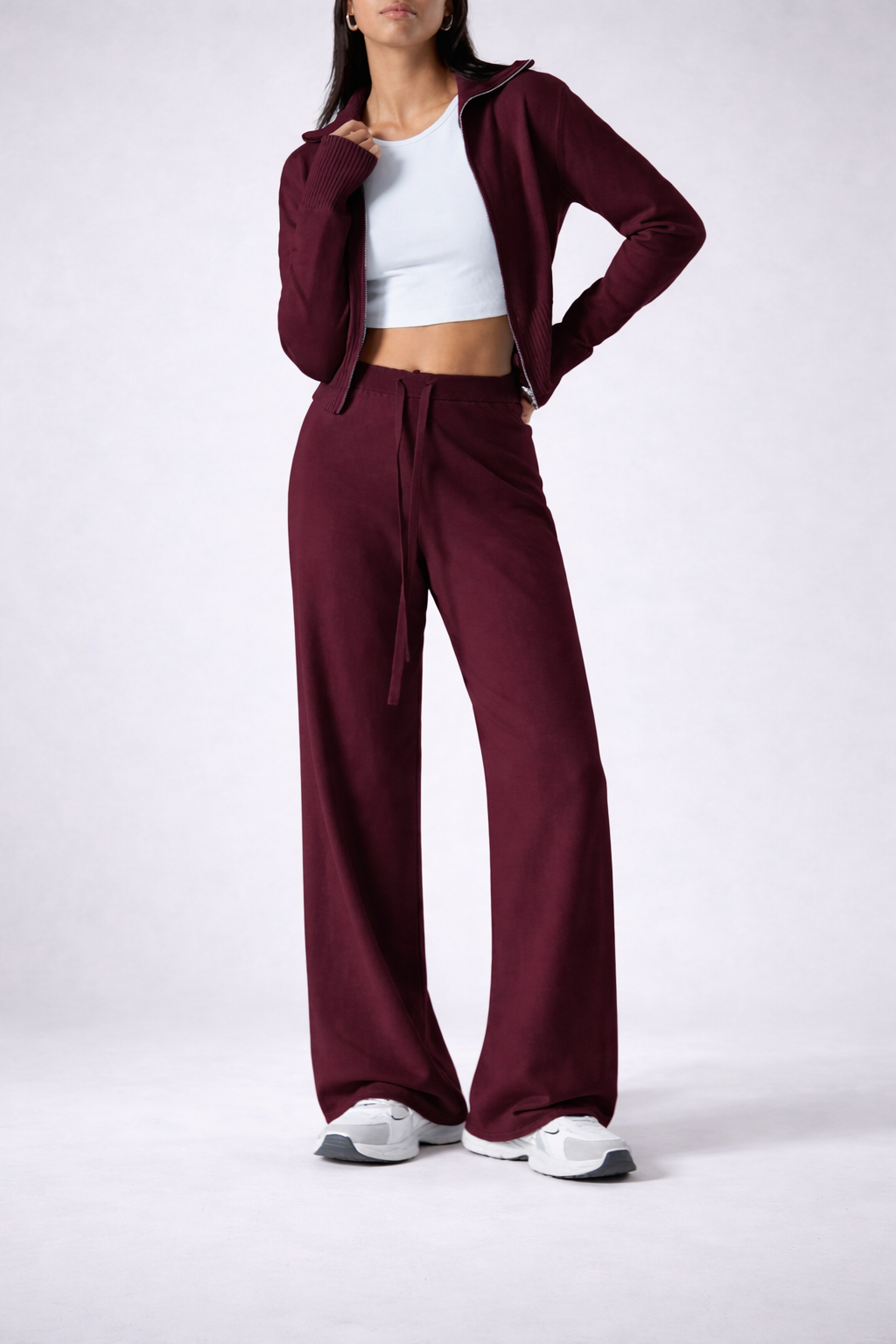Women’s Zip-Up Knit Lounge Set Cozy Apricot Cardigan And Pants Fall Winter - UltraChic
