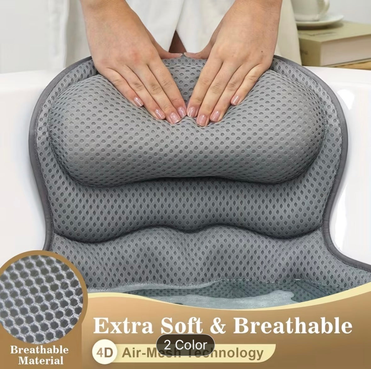 Bathtub Pillow – Luxurious Neck & Back Support with 4D Mesh & Non-Slip Suction Cups