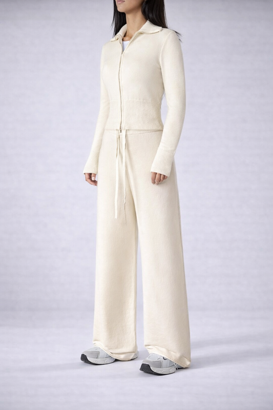 Women’s Zip-Up Knit Lounge Set Cozy Apricot Cardigan And Pants Fall Winter - UltraChic