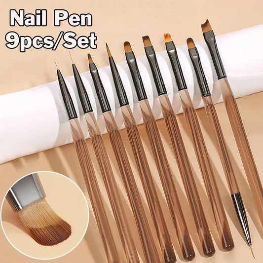 9-Piece UV Gel Nail Art Brush Set – Precision Tools for Nail Painting & Tip Design