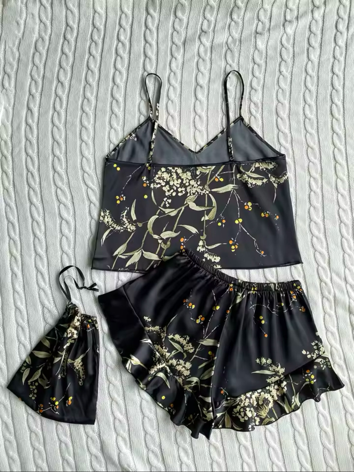 Elegant Floral Cami Pajama Set for Women – Ruffle Hem Shorts & Stylish Sleepwear for Comfortable Loungewear