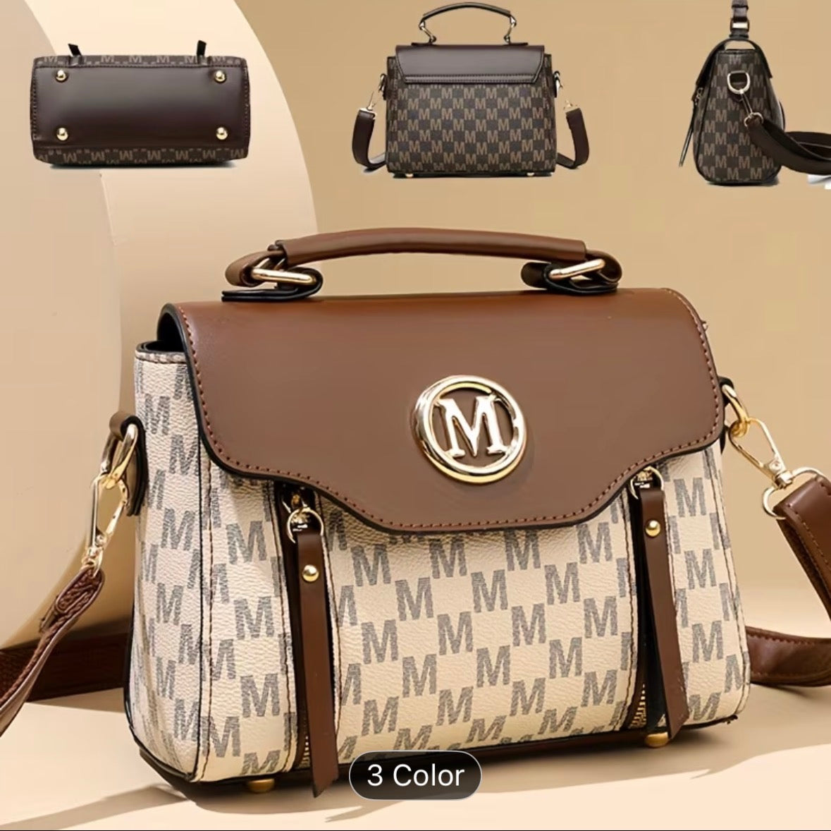 Elegant Small Ladies’ Handbag with “M” Logo – Zipper Closure, Removable Adjustable Shoulder Strap, Daily & Gift Bag - UltraChic