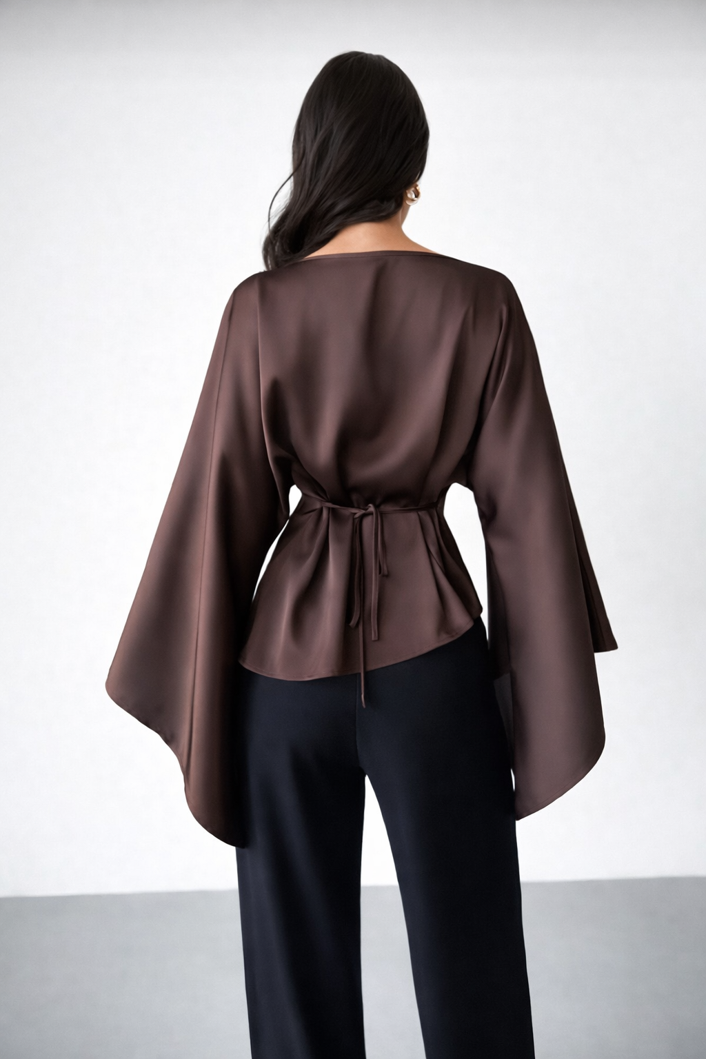 Women’s Tie-Waist Batwing Blouse – Elegant Irregular Hem Autumn Winter Office Top - UltraChic