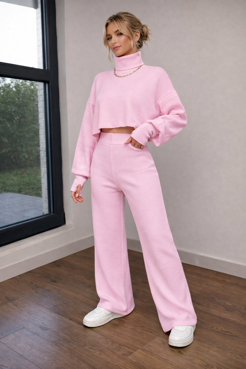 Women’s Turtleneck Crop Top Set – Cozy Autumn Winter Casual Outfit