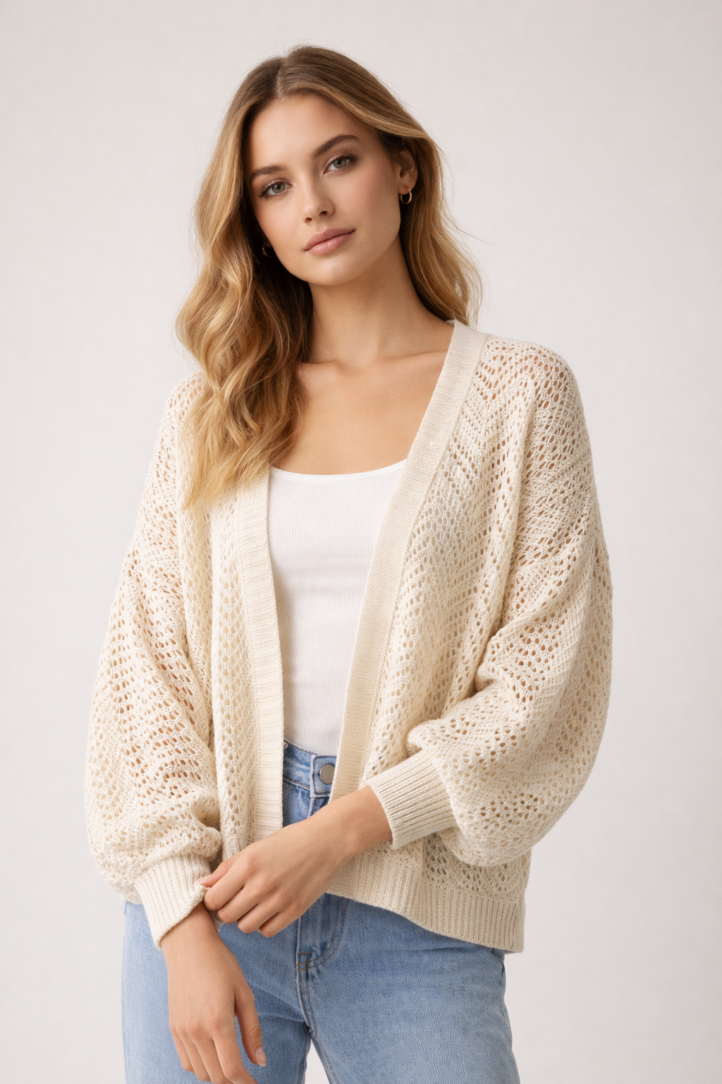 Women’s Batwing Sleeve Hollow Knit Cardigan – Lightweight Autumn Layering Essential - UltraChic