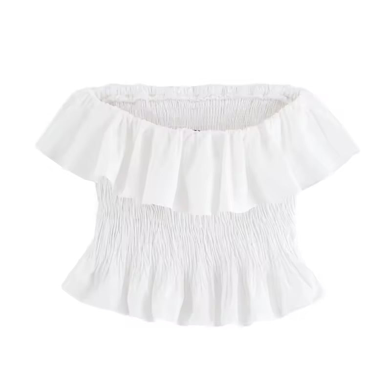 Elenzga Bohemian Ruffled Strapless Crop Top – Women’s Summer Vacation Tube Blouse