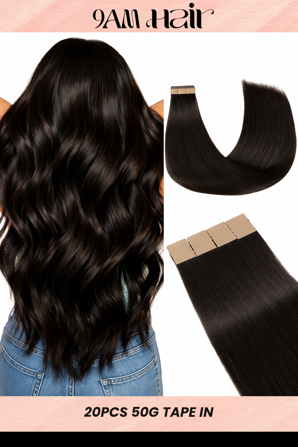 Tape In Human Hair Extensions Remy Straight – Invisible Seamless PU Tape Hair Extensions for Women Salon Quality