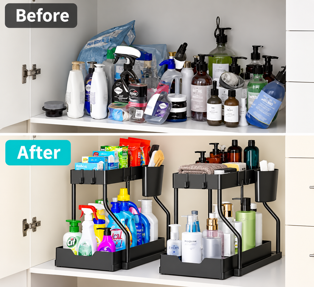 Under Sink Organizer – 2-Tier Pull-Out Storage Rack