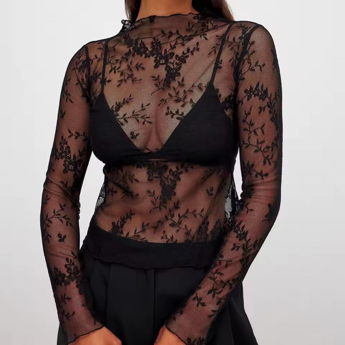 EgriEra Sheer Lace Blouse for Women – Stretch Peony Print for a Bold & Elegant Look