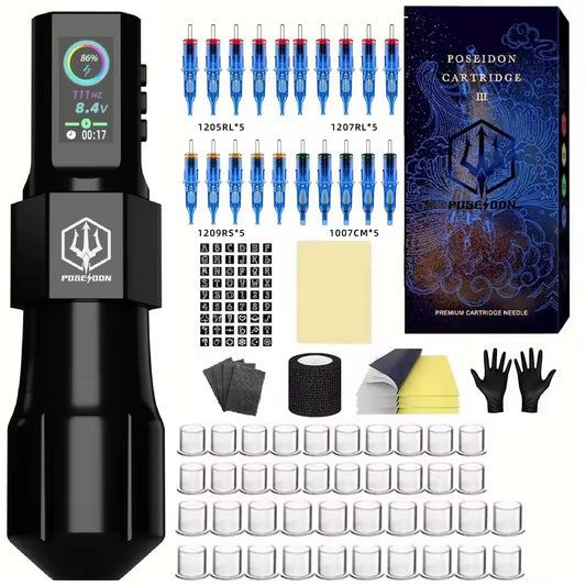 POSEIDON Wireless Tattoo Pen Kit – Professional Permanent Makeup & Tattoo Machine Set for Beginners & Experts