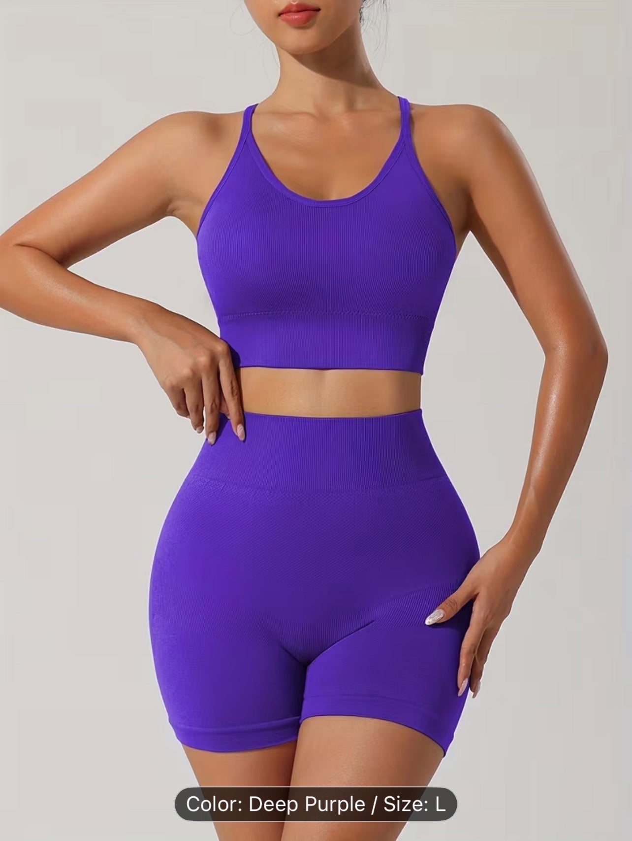 Women’s Seamless Sportswear Set – Cross-Back Breathable Summer Gym Outfit (Top & Shorts)