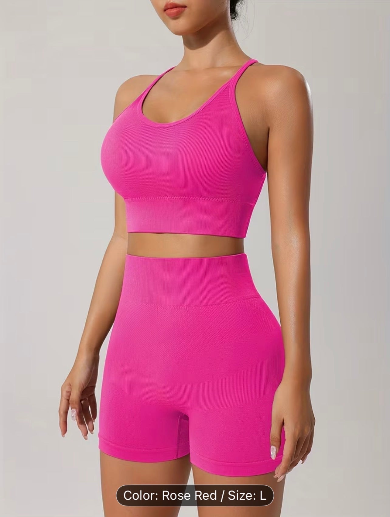 Women’s Seamless Sportswear Set – Cross-Back Breathable Summer Gym Outfit (Top & Shorts)