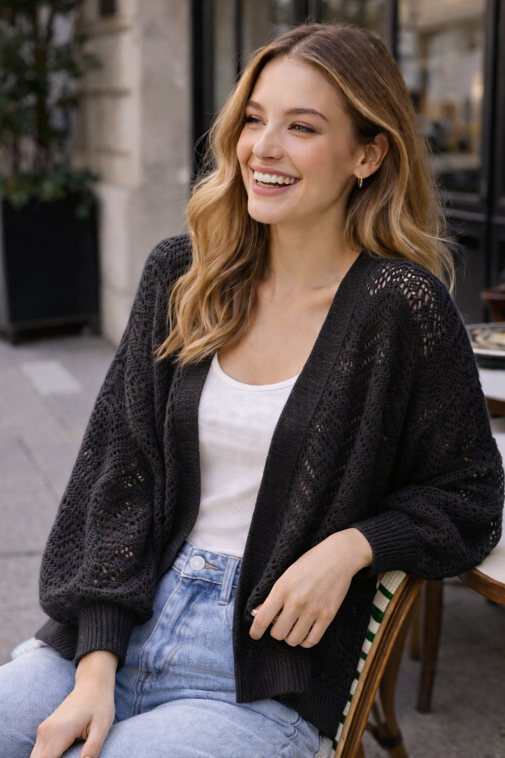 Women’s Batwing Sleeve Hollow Knit Cardigan – Lightweight Autumn Layering Essential - UltraChic