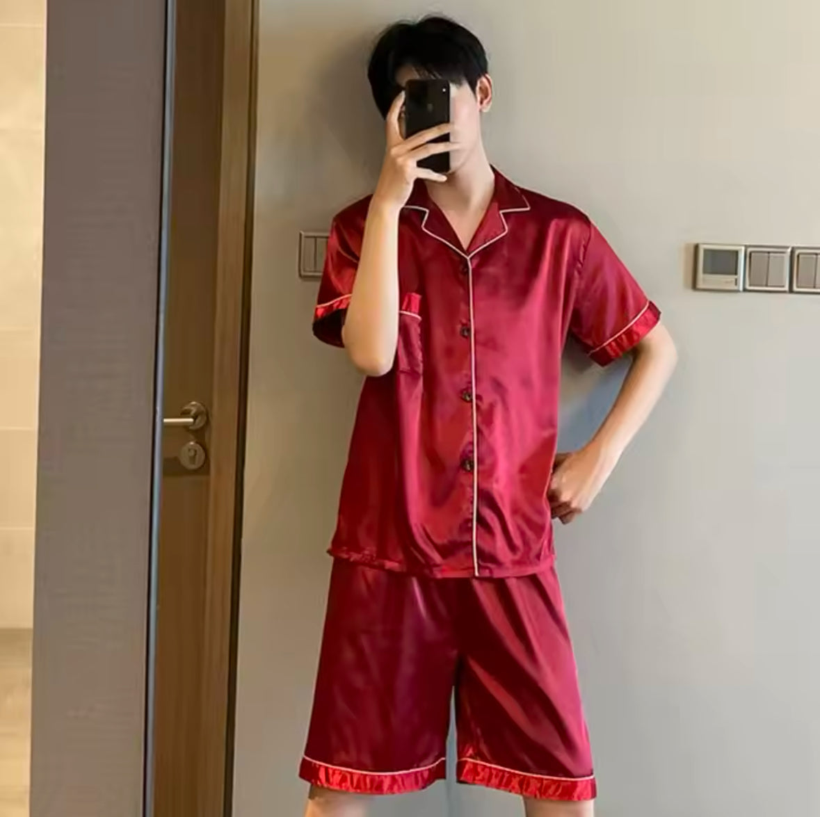 Silk Satin Pajamas Set for Couples – Comfortable Short-Sleeved Sleepwear for Men & Women, Plus Size Loungewear