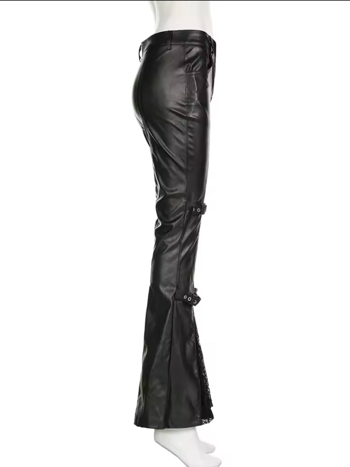 2025 Fashion Flare Pants for Women – Sexy PU Leather Patchwork, Slim Fit, Low-Waisted Streetwear for Autumn & Winter
