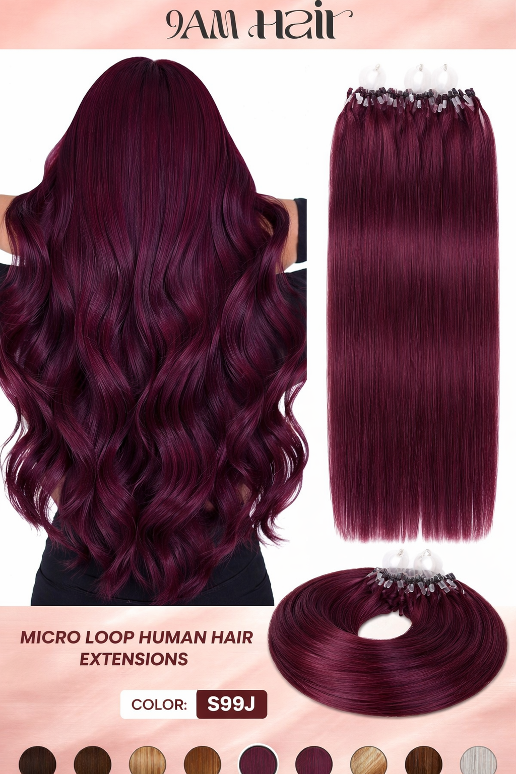 Human Hair Microlink Extensions 50 Strands – Silky Straight Micro Loop Light Brown Hair Extensions for Women