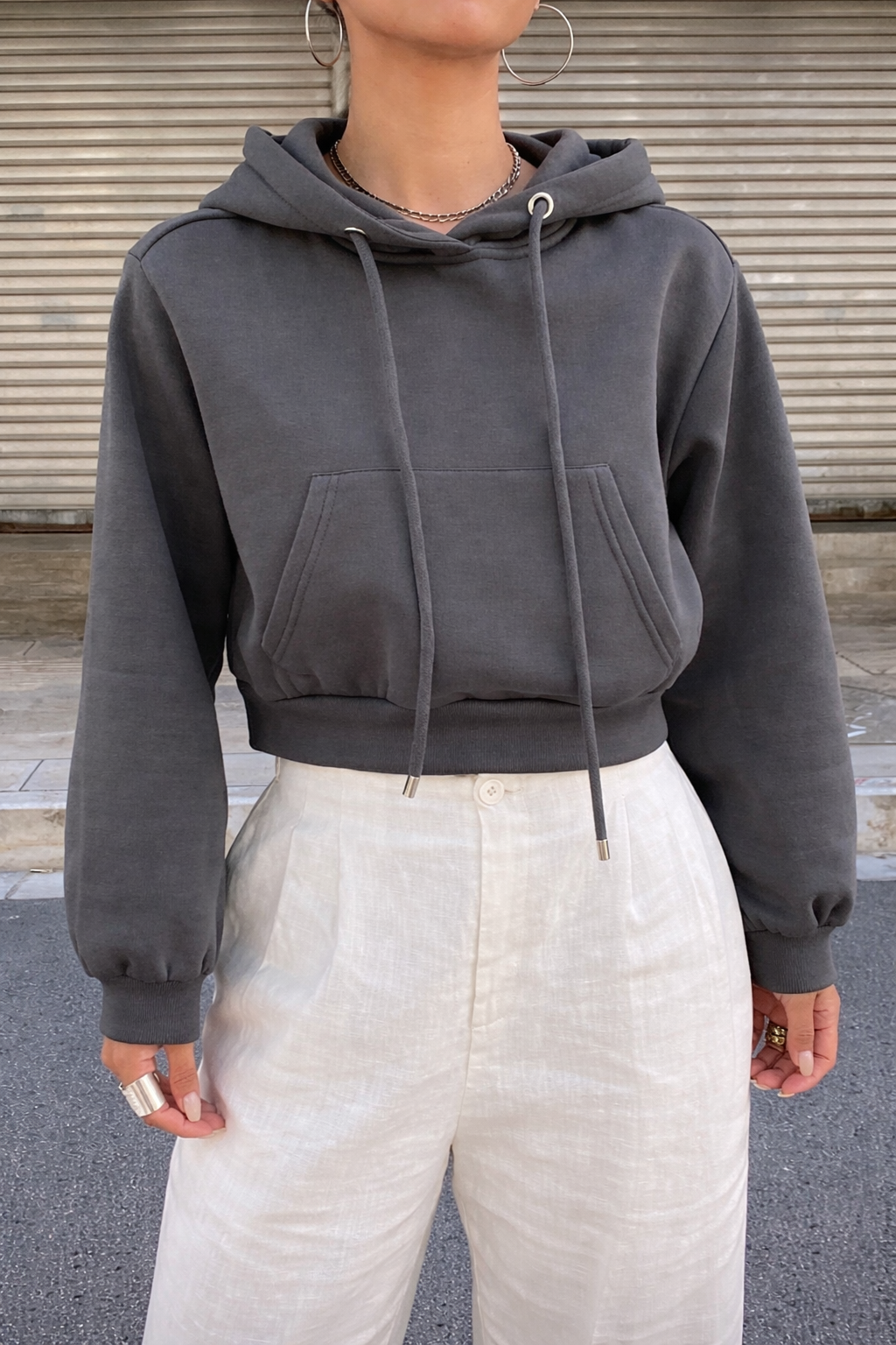 Women’s Cropped Hoodie – Solid Color Fall Casual Sweatshirt