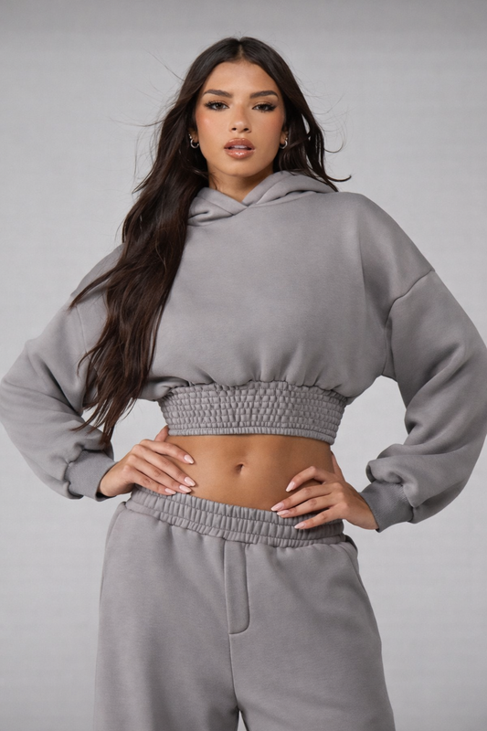 Cropped Oversized Hoodie with Elastic Hem – Cozy Fall Winter Streetwear