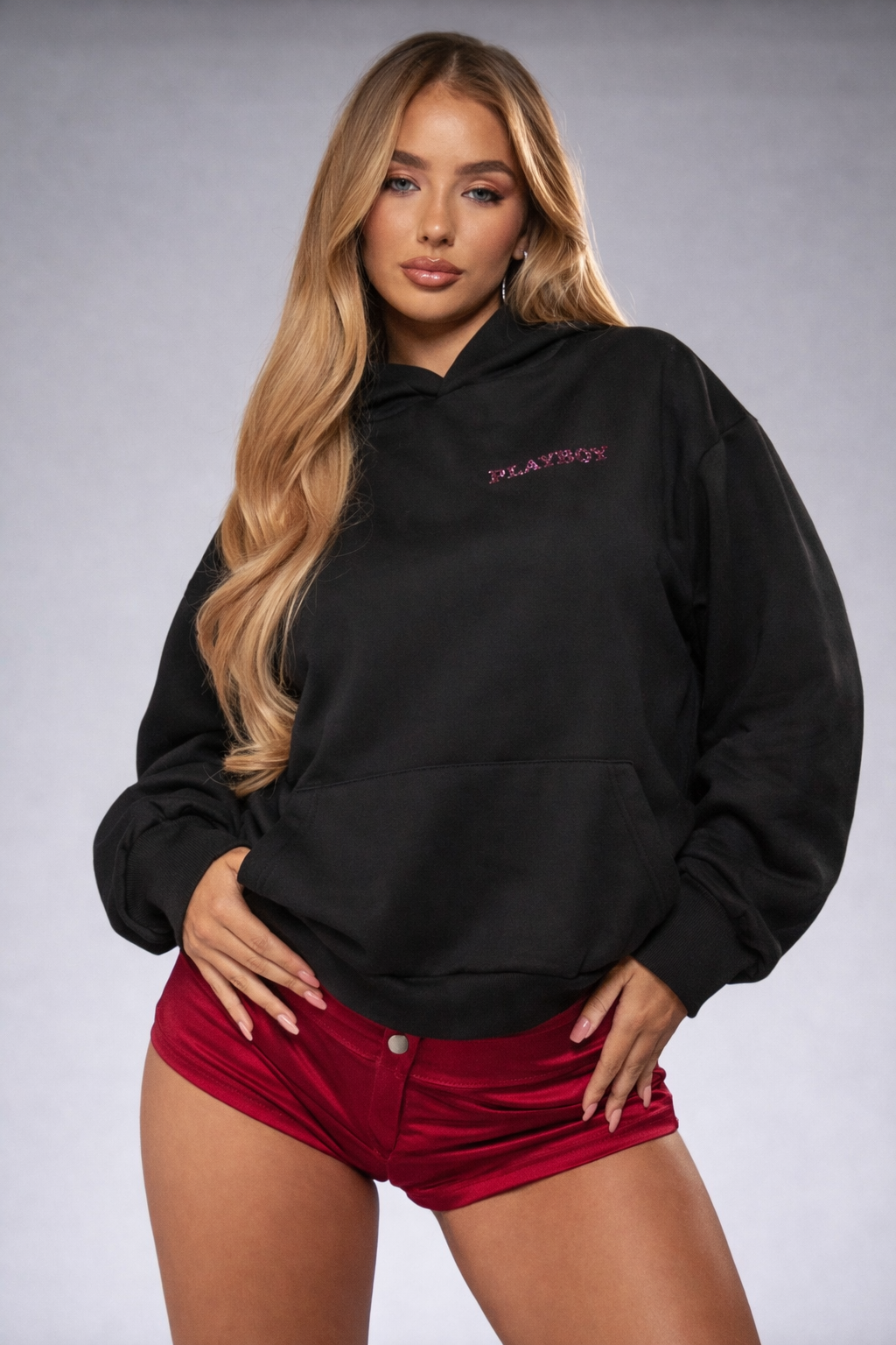 Women’s Oversized Rhinestone Logo Hoodie – Sparkly Winter Streetwear Essential