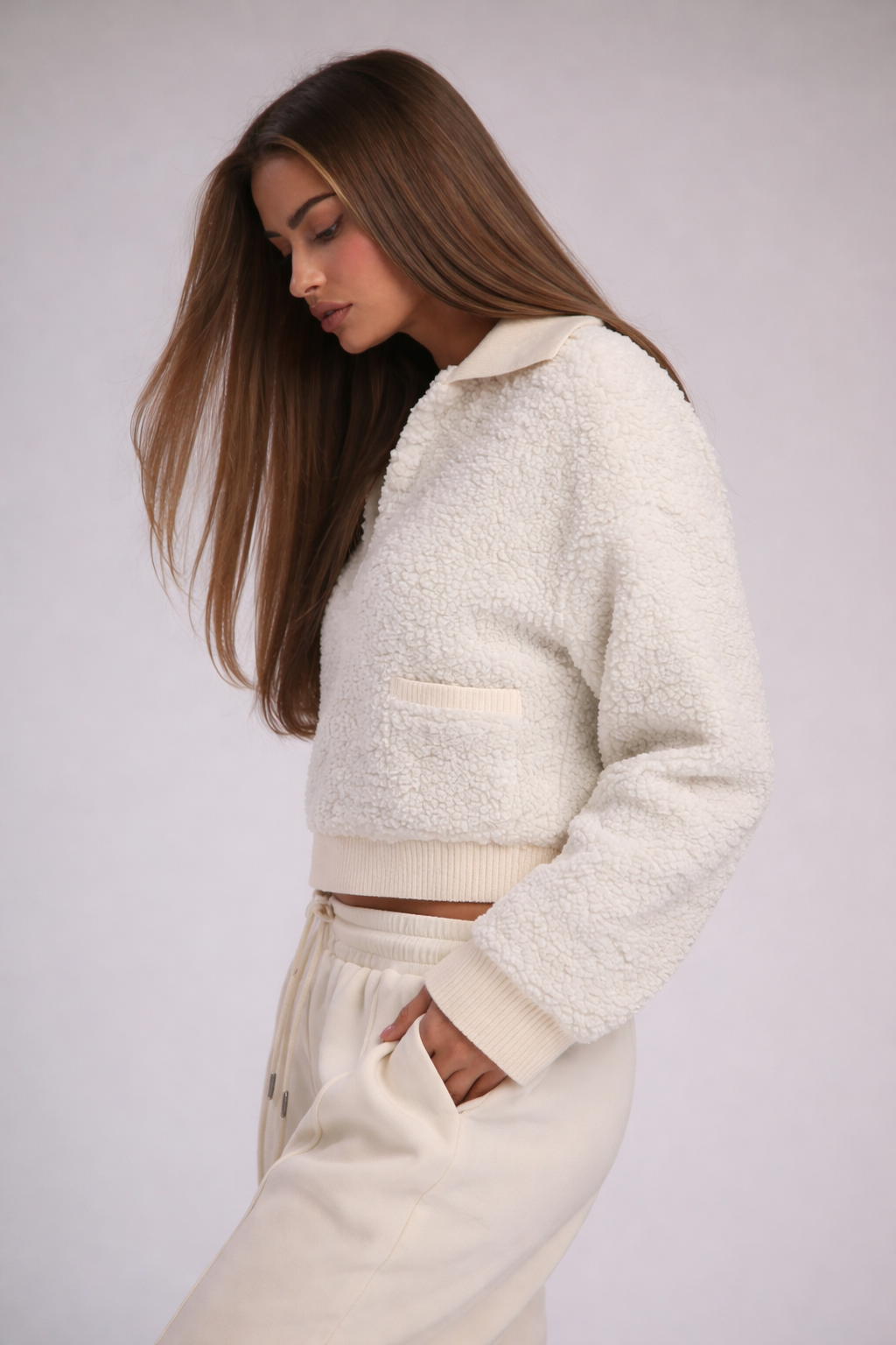 Women’s Borg Oversized Collar Sweatshirt – Cozy Winter Casual Essential