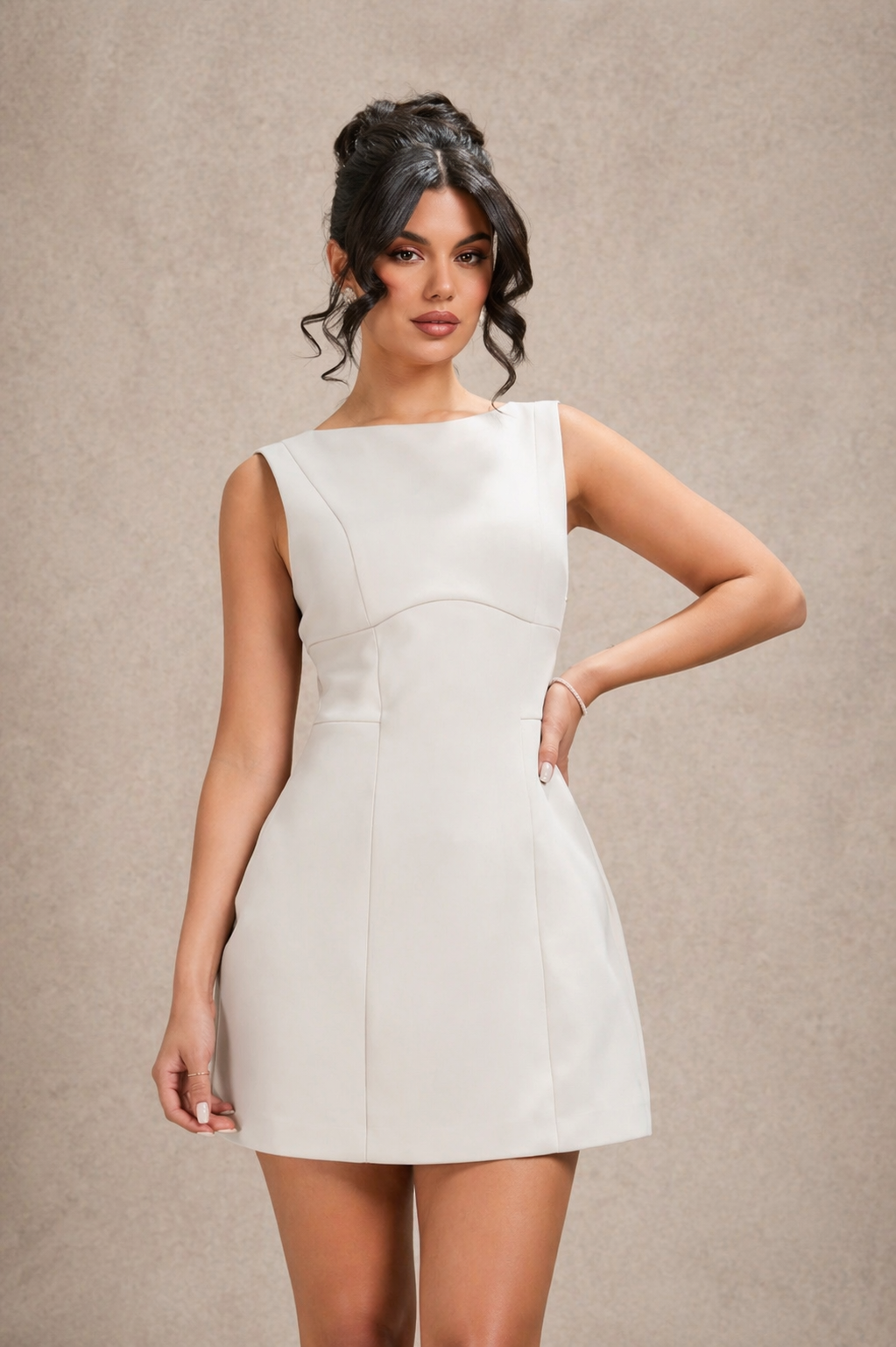 Backless Bow Detail A-Line Mini Dress + Effortless Elegant Silhouette + Instant Feminine Chic Look + Spring/Summer + Women