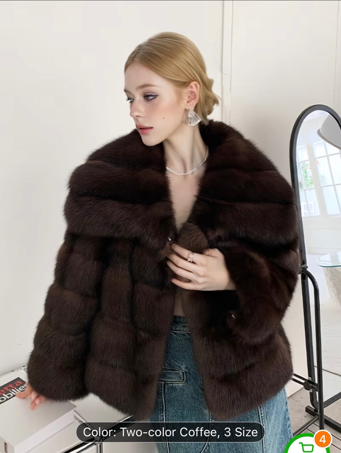 Women’s Elegant Faux Fur Coat – Long Sleeve Button-Up Fluffy Brown & White Winter Fashion Coat - UltraChic