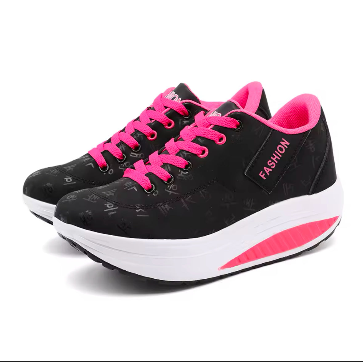 Ladies Casual Sports Shoes | Breathable Comfortable Lace-up Sneakers with Wedge Heel & Thick Sole