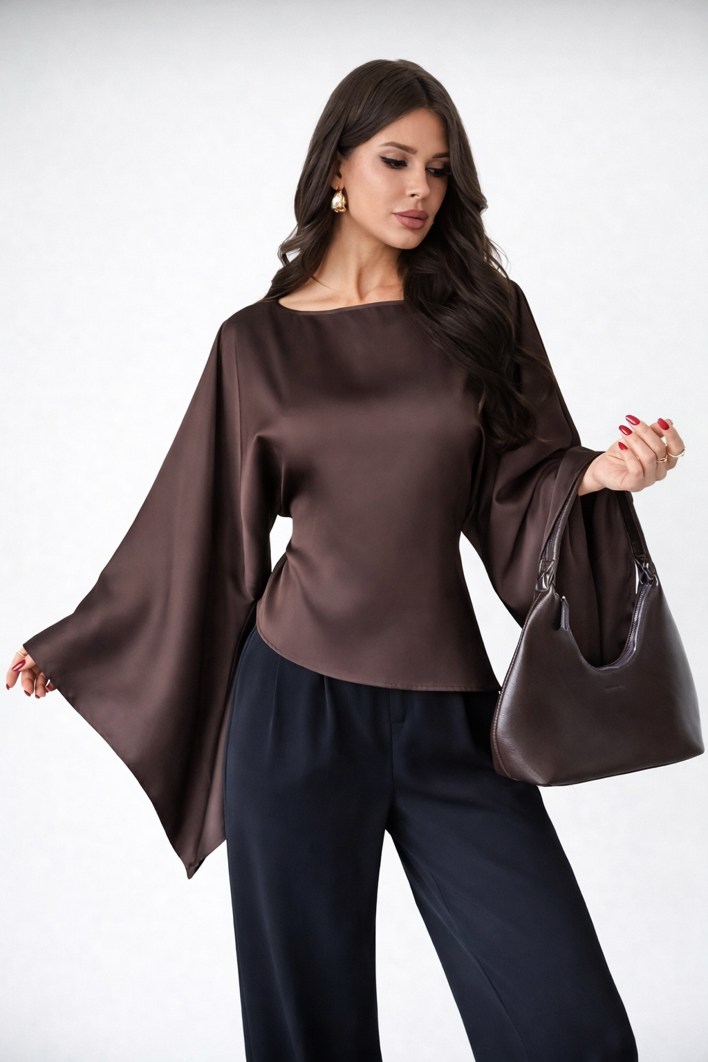 Women’s Tie-Waist Batwing Blouse – Elegant Irregular Hem Autumn Winter Office Top - UltraChic