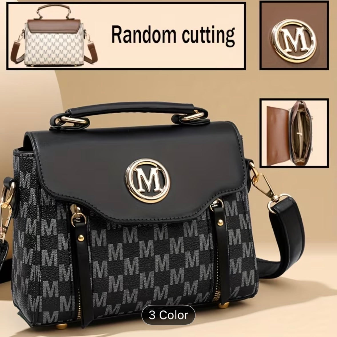 Elegant Small Ladies’ Handbag with “M” Logo – Zipper Closure, Removable Adjustable Shoulder Strap, Daily & Gift Bag - UltraChic