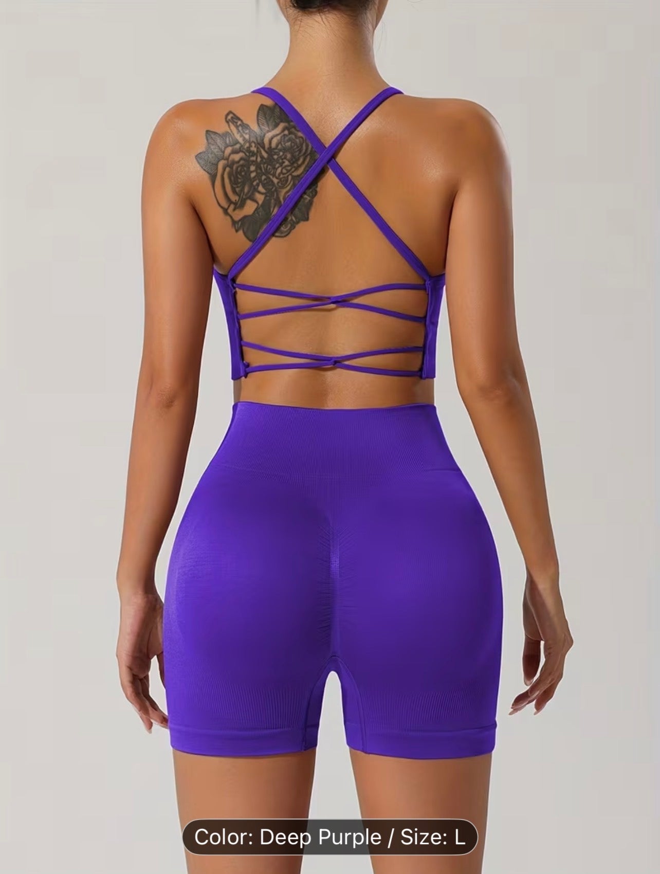 Women’s Seamless Sportswear Set – Cross-Back Breathable Summer Gym Outfit (Top & Shorts)