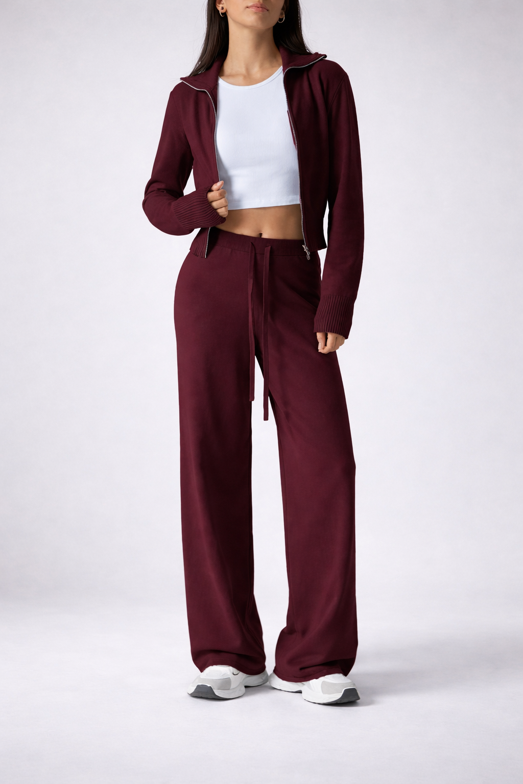 Women’s Zip-Up Knit Lounge Set Cozy Apricot Cardigan And Pants Fall Winter - UltraChic