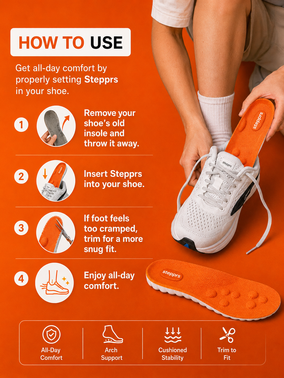Stepprs™ Acupressure Massage Insoles – Arch Support & Foot Pain Relief Shoe Inserts for Plantar Fasciitis, All-Day Comfort & Shock Absorption